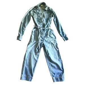 Indigo Threads Co 100% Cotton Denim Collared Zip Belted Jumpsuit Women 0 Blue